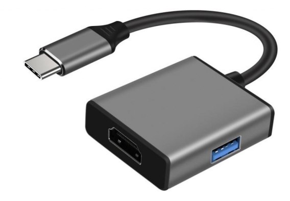 ADAPTER USB-C męski / HDMI żeński 4K 30Hz + USB 3.0 (ALU) 15cm ART oem