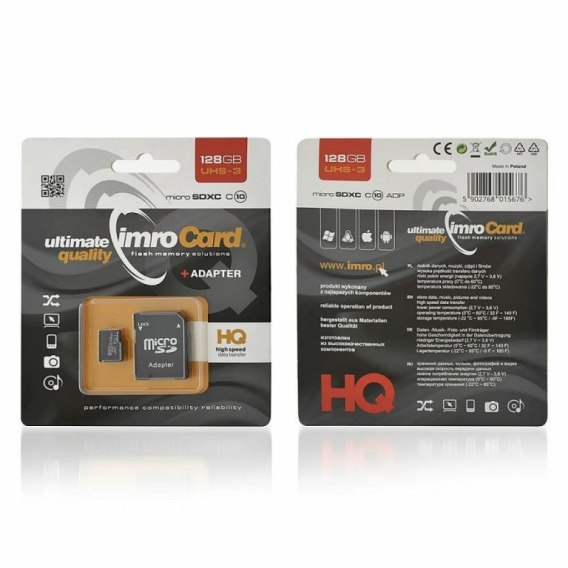Karta Micro Secure Digital IMRO 128GB CLASS 10 UHS-3 + adapter SD (zapis/odczyt43/85mbs)