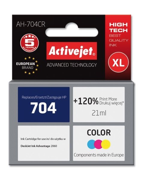Activejet AH-704CR Tusz (zamiennik HP 704 CN693AE; Premium; 21 ml; kolor)