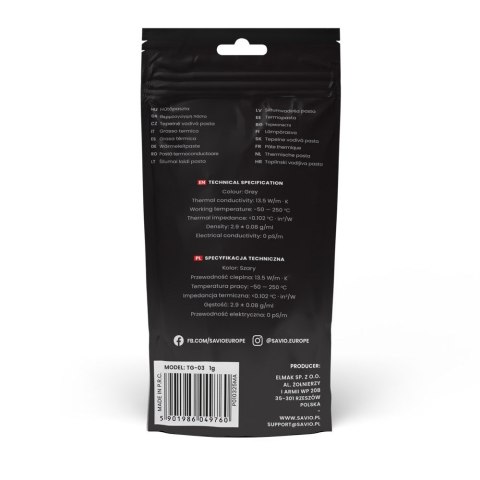 SAVIO PASTA TERMOPRZEWODZĄCA 13,5W/MK, 1G TG-03