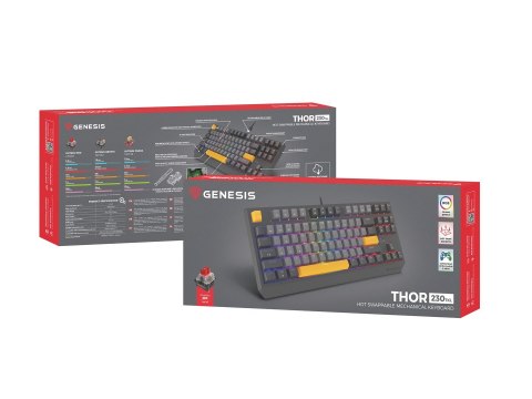 KLAWIATURA DLA GRACZY GENESIS THOR 230 TKL ANCHOR GRAY NEGATIVE US RGB MECHANICZNA OUTEMU RED