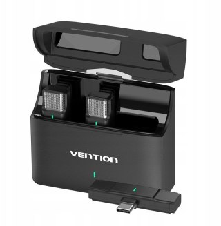 Zestaw 2 bezprzewodowych mikrofonów krawatowych Vention USB-C z etui ładującym czarny