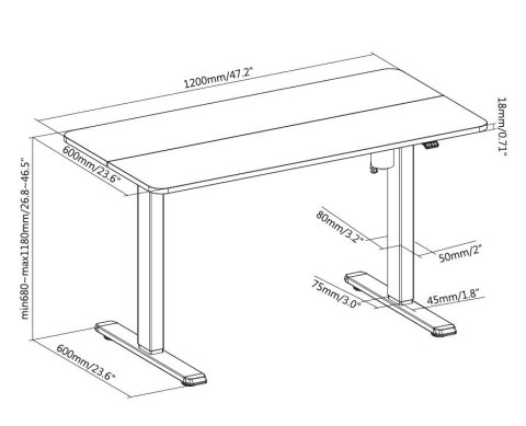 Wyposażenie biurka w pojedynczy silnik elektryczny 70Kg sw lite Spedycja, Wysyłka