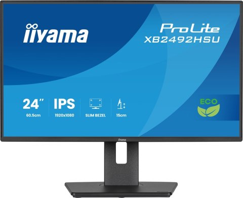 Monitor iiyama ProLite 24-calowy panel IPS Full HD z wąskimi ramkami, klasą energetyczną B, regulowaną wysokością