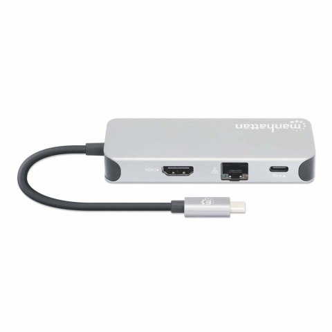 Stacja dokująca MANHATTAN USB-C 8 w 1 z zasilaniem USB 3.2 Gen 1 Type-C męski na żeński HDMI, trzy porty USB-A, gigabitowy port 