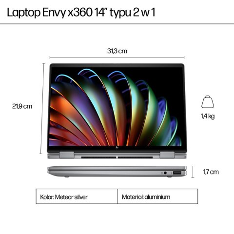 HP Envy x360 14-fa0016nw Ryzen 7 8840HS 14"WUXGA Touch 300nits 16GB LPDDR5-6400 SSD512 Radeon 780M Cam 5 Mpx IR 59Wh Win11 Meteo