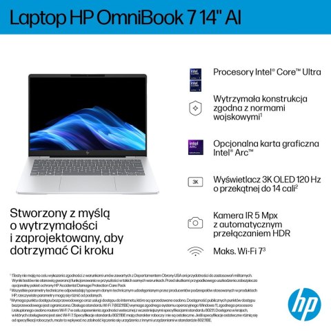 HP OmniBook 7 AI 14-fr0220nw Ultra 5 225U 14"2K OLED 300nits LBL 16GB LPDDR5-7467 SSD512 Intel Graphics Cam 5 Mpx IR 68Wh Win11 