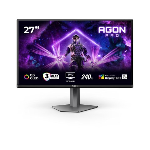 Monitor AOC AG276UZD 27" Wyświetlacz QD-OLED UHD 16:9 240 Hz 0,03 ms 3840 x 2160 pikseli 2 porty HDMI Czarny