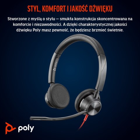 Słuchawki Poly Blackwire 3325 Stereo MS Teams Certified USB-C Headset +3.5mm Plug +USB-C/A Adapter 8X222AA