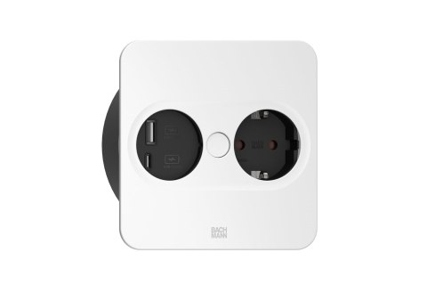 Bachmann TWIST 2 Metalowa pokrywa, kwadratowa, srebrna matowa lakierowana, gniazdo 1xUTE France czarne z zwiększoną ochroną styk