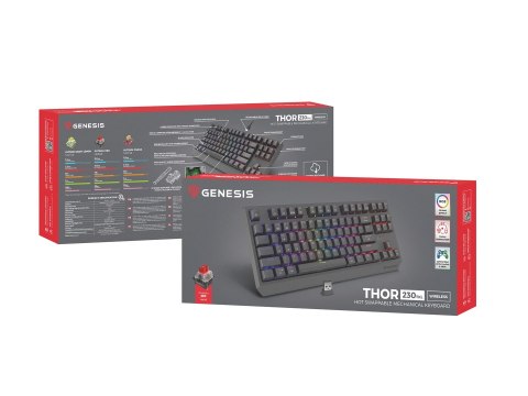 GENESIS Thor 230 TKL klawiatura Gaming USB + RF Wireless + Bluetooth QWERTY Szary
