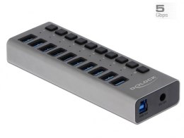 Delock Zewnętrzny USB 3.0 Hub z 10 portami i przełącznikami