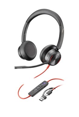 Zestaw słuchawkowy POLY Blackwire 8225 Stereo 8X225AA USB-C z certyfikatem Microsoft Teams + przejściówka USB-C/A