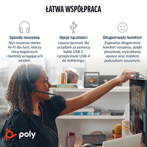 Słuchawki Poly Blackwire 3320 Stereo MS Teams Certified USB-C Headset +USB-C/A Adapter 8X220AA