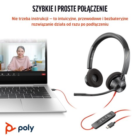 Słuchawki Poly Blackwire 3320 Stereo MS Teams Certified USB-C Headset +USB-C/A Adapter 8X220AA