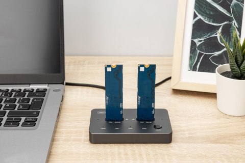 Stacja dokująca dysków z funkcją klonowania | USB-C 3.2 Gen2 10Gbps | SSD M.2 NVMe (max. 2x 4TB) | Funkcja Offline Clone | Czarn