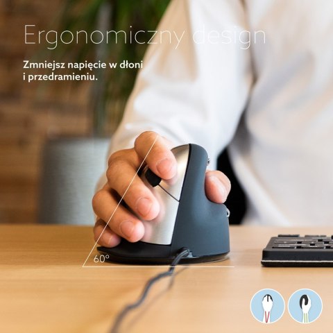 Ergonomiczna mysz dla praworęcznych R-Go Pele HE USB duża czarna/srebrna retail