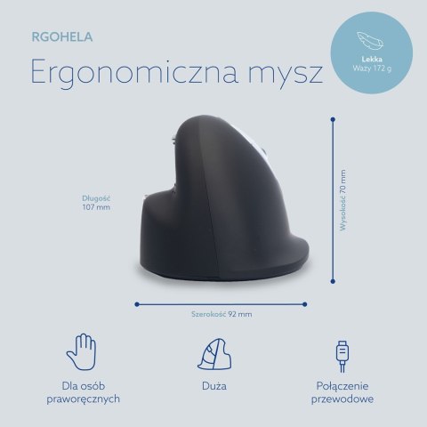 Ergonomiczna mysz dla praworęcznych R-Go Pele HE USB duża czarna/srebrna retail