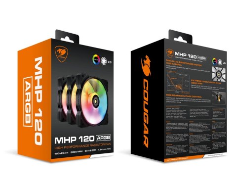 COUGAR CGR-CF-MHP12HB3-RGB Obudowa komputera Chłodnica powietrza 12 cm Czarny, Biały 3 szt.