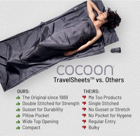 Wkładka do śpiwora Cocoon TravelSheet Silk, rhino/cornflower