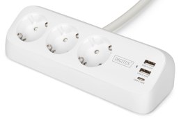 Digitus 3-drożna biurowa listwa zasilająca z 2 złączami USB-A i 1 złączem USB-C, biała