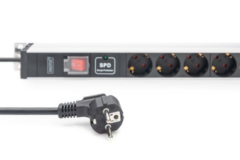 Digitus Listwa zasilająca z profilem aluminiowym, z wyłącznikiem i zabezpieczenie przed przepięciami, 12 gniazd ze stykami ochro