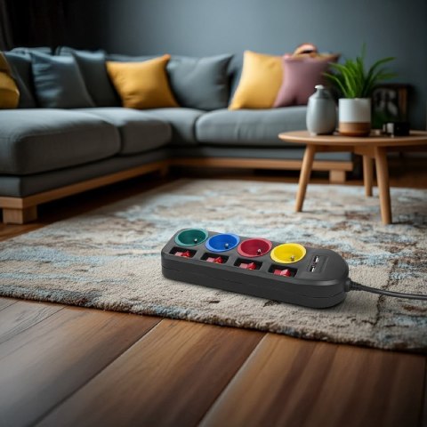 MACLEAN LISTWA ZASILAJĄCA 4 GNIAZDA 2XUSB MCE229B