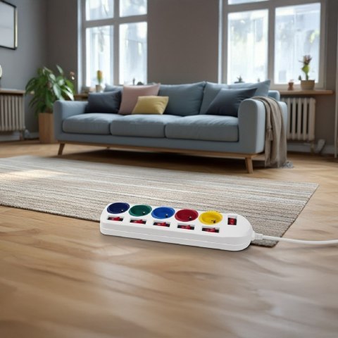 MACLEAN LISTWA ZASILAJĄCA 5 GNIAZD BIAŁA Z WŁĄCZNIKAMI MCE204M/W