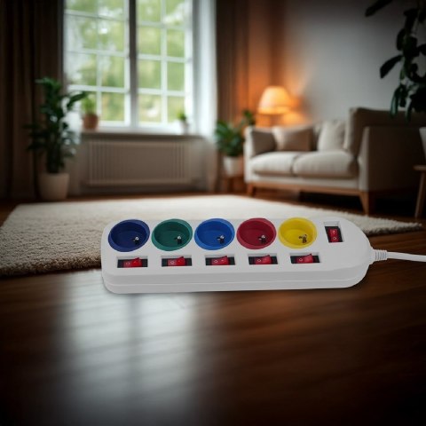 MACLEAN LISTWA ZASILAJĄCA 5 GNIAZD BIAŁA Z WŁĄCZNIKAMI MCE204M/W