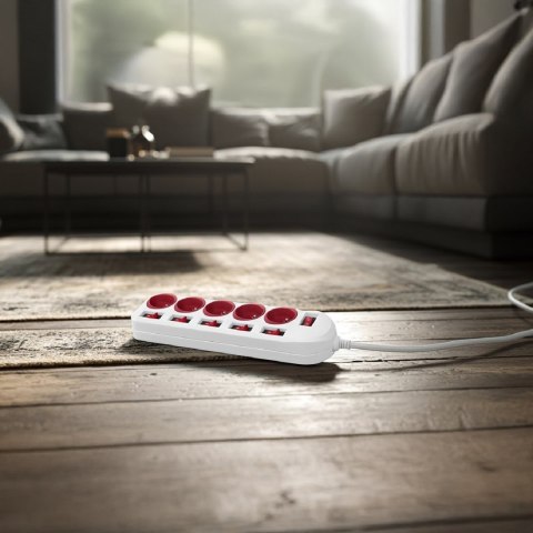 MACLEAN LISTWA ZASILAJĄCA 5 GNIAZD BIAŁA Z WŁĄCZNIKAMI MCE204R/W