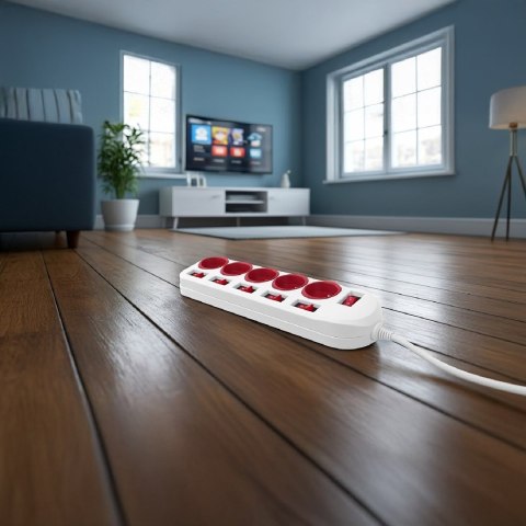 MACLEAN LISTWA ZASILAJĄCA 5 GNIAZD BIAŁA Z WŁĄCZNIKAMI MCE204R/W