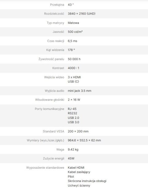 AVTEK MONITOR INFORMACYJNY DS2 43"