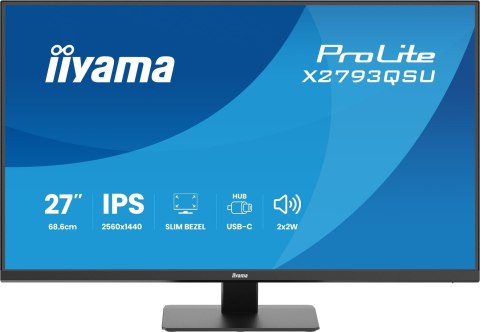 Iiyama ProLite X2793QSU-B1 monitor komputerowy 68,6 cm (27") 2560 x 1440 px Quad HD LED Czarny