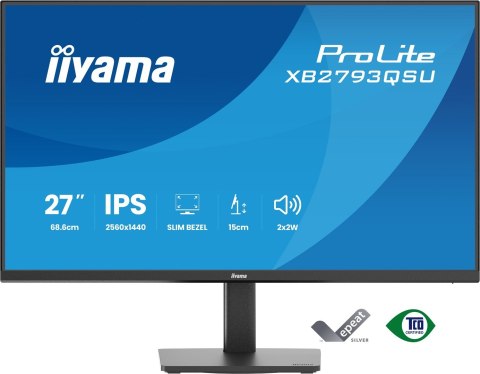 Iiyama ProLite XB2793QSU-B1 monitor komputerowy 68,6 cm (27") 2560 x 1440 px Quad HD LED Czarny