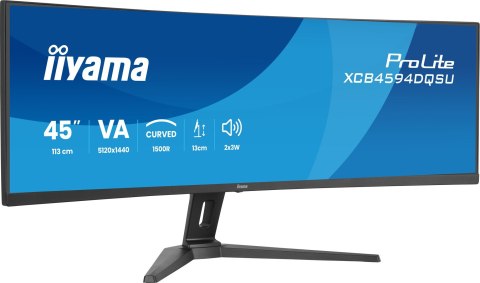 Iiyama ProLite XCB4594DQSU-B1 monitor komputerowy 113 cm (44.5") 5120 x 1440 px Dual QHD LED Czarny