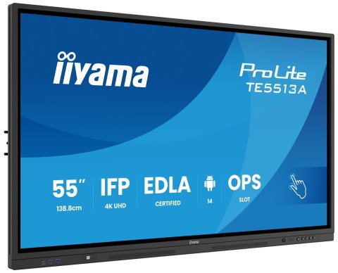 Iiyama TE5513A-B2AG signage display Interaktywny płaski panel 138,7 cm (54.6") Wi-Fi 500 cd/m2 4K Ultra HD Czarny Ekran dotykowy
