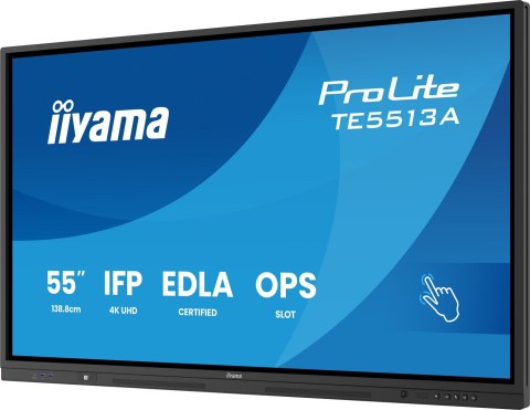 Iiyama TE5513A-B2AG signage display Interaktywny płaski panel 138,7 cm (54.6") Wi-Fi 500 cd/m2 4K Ultra HD Czarny Ekran dotykowy