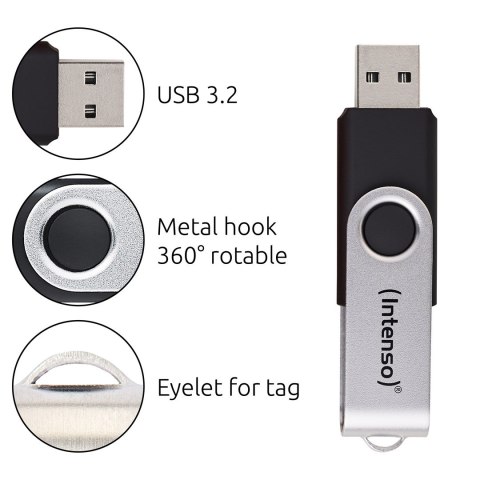 Intenso USB 256GB OFFICE LINE 3.2 Gen1 Silver-Black pamięć USB USB Typu-A 3.2 Gen 1 (3.1 Gen 1) Czarny, Srebrny