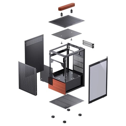 Obudowa Jonsbo T6, Mini-Tower, Mini-ITX, Tempered Glass, Holz - czarna