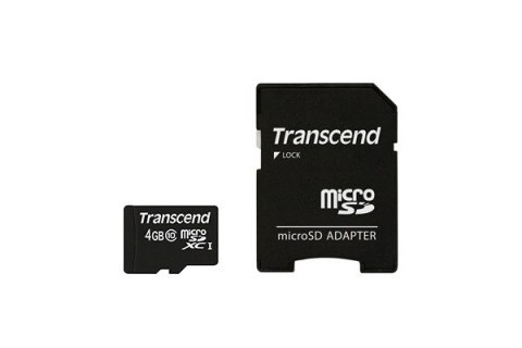 SD microSD Card 4GB Transcend SDHC Class10 w/adapter