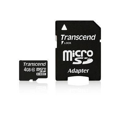 SD microSD Card 4GB Transcend SDHC Class10 w/adapter