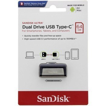 Sandisk Ultra Dual Drive USB Type-C pamięć USB 64 GB USB Type-A / USB Type-C 3.2 Gen 1 (3.1 Gen 1) Czarny, Srebrny