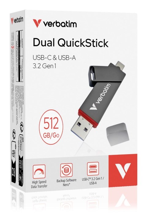 Verbatim Dual QuickStick pamięć USB 512 GB USB Type-A / USB Type-C 3.2 Gen 1 (3.1 Gen 1) Szary