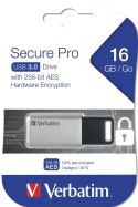 Verbatim Secure Pro pamięć USB 16 GB USB Typu-A 3.2 Gen 1 Srebrny