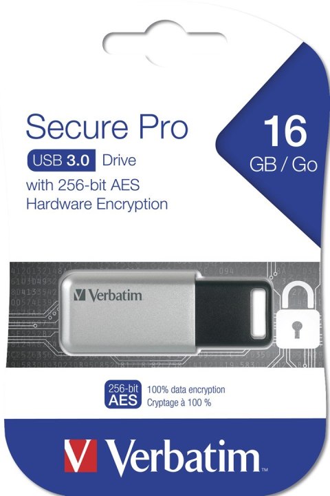 Verbatim Secure Pro pamięć USB 16 GB USB Typu-A 3.2 Gen 1 Srebrny