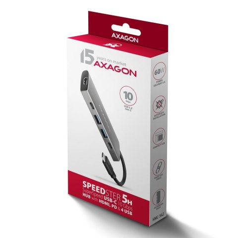 AXAGON HMC-5G21 USB-HUB 2x USB-A + 2x USB-C + HDMI 4K/30Hz, USB-C 3,1 - 13cm