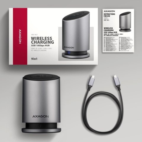Axagon HMC-WL9 stacja dokująca Przewodowa USB 3.2 Gen 2 (3.1 Gen 2) Type-C Szary