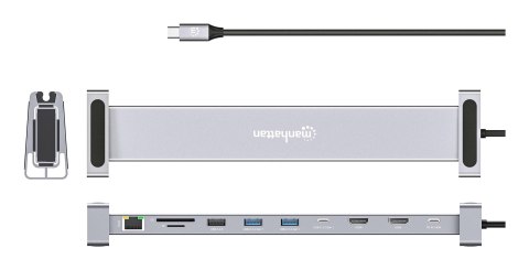 Manhattan 190398 stacja dokująca Przewodowa USB 3.2 Gen 1 (3.1 Gen 1) Type-C Szary