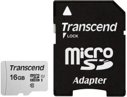 SD microSD Card 16GB Transcend SDHC USD300S-A w/Adapter