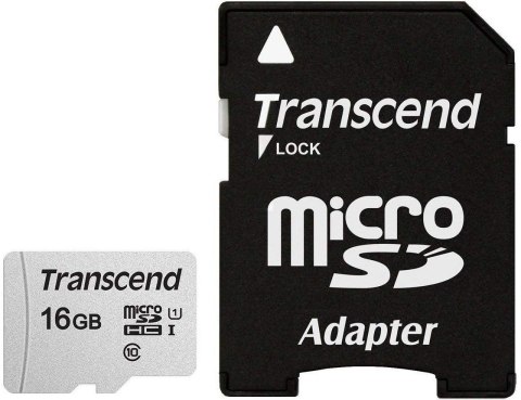 SD microSD Card 16GB Transcend SDHC USD300S-A w/Adapter